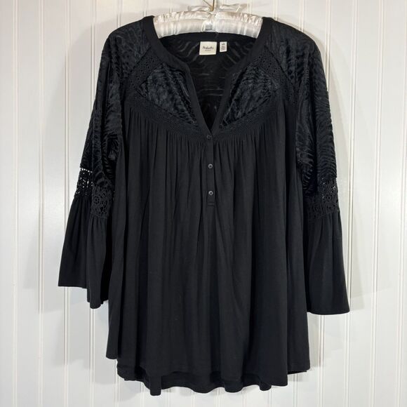 Tops - Womens Fairy Grunge Top Size L Whimsigoth Velvet Burnout Black Witchy Crochet